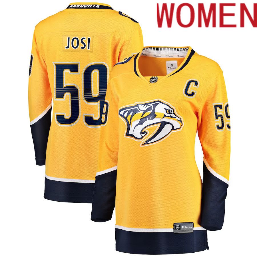 Women Nashville Predators 59 Roman Josi Fanatics Branded Gold Premier Breakaway Player NHL Jersey